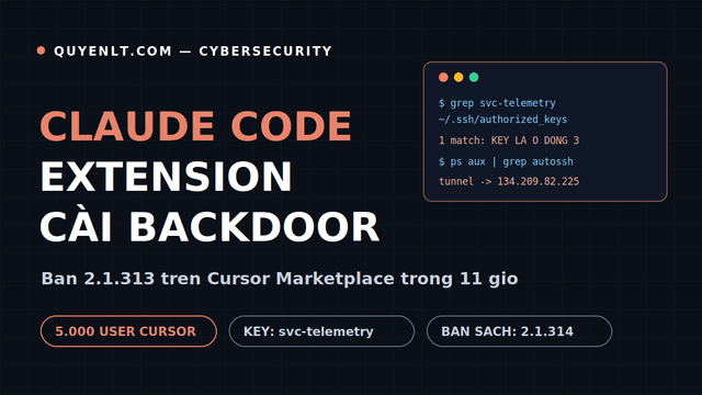 Extension Claude Code 2.1.313 cài backdoor SSH vào máy dev: Kiểm tra ngay trước khi quá muộn
