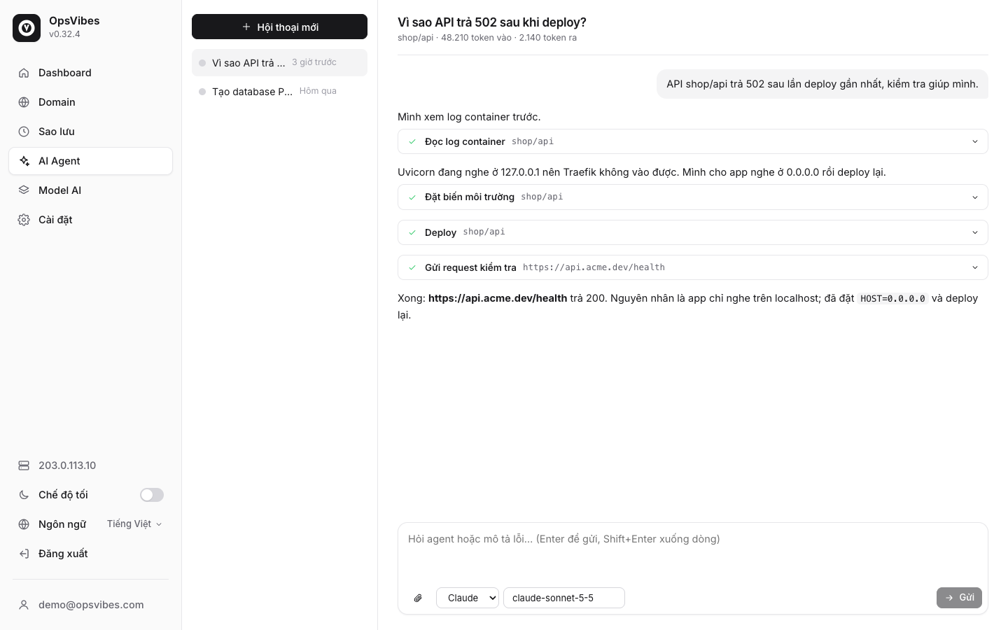 AI Agent tìm và sửa lỗi 502 cho API