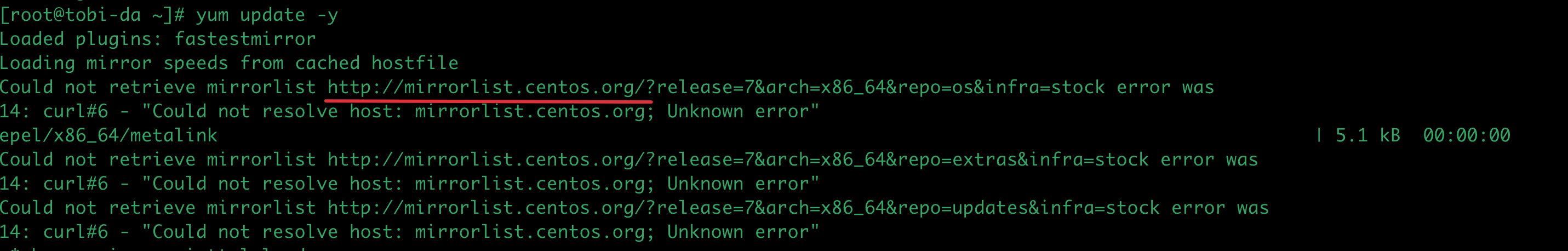 could not retrieve mirrorlist