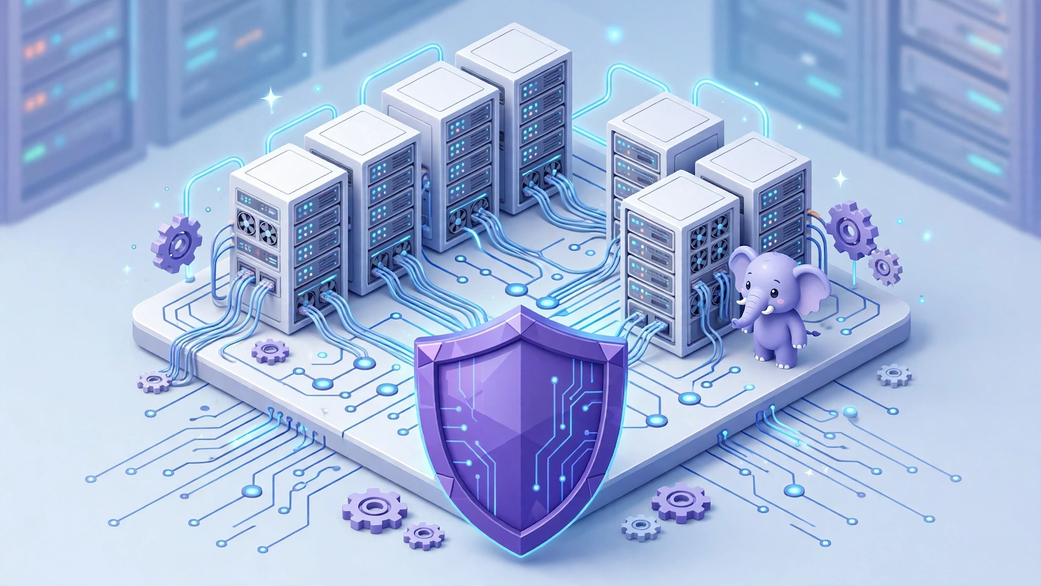 Minh họa isometric máy chủ PHP được bảo vệ bởi lá chắn bảo mật