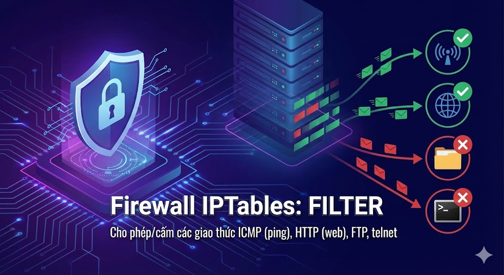 Firewall IPTables: FILTER - Cho phép/cấm các giao thức ICMP (ping), HTTP (web), FTP, telnet